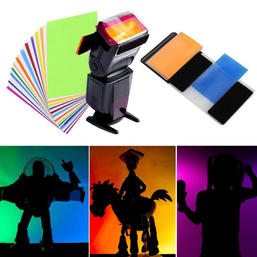 Photography Lighting Meter - 12 Farben Kamera-Blitzfilter-Set mit universellem Klettbandhalter